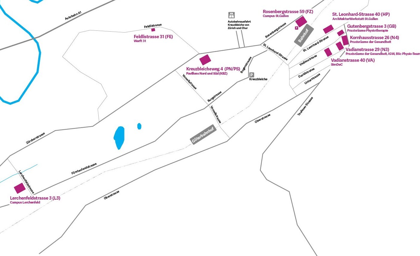 Lageplan Aussenstandorte OST in St.Gallen.