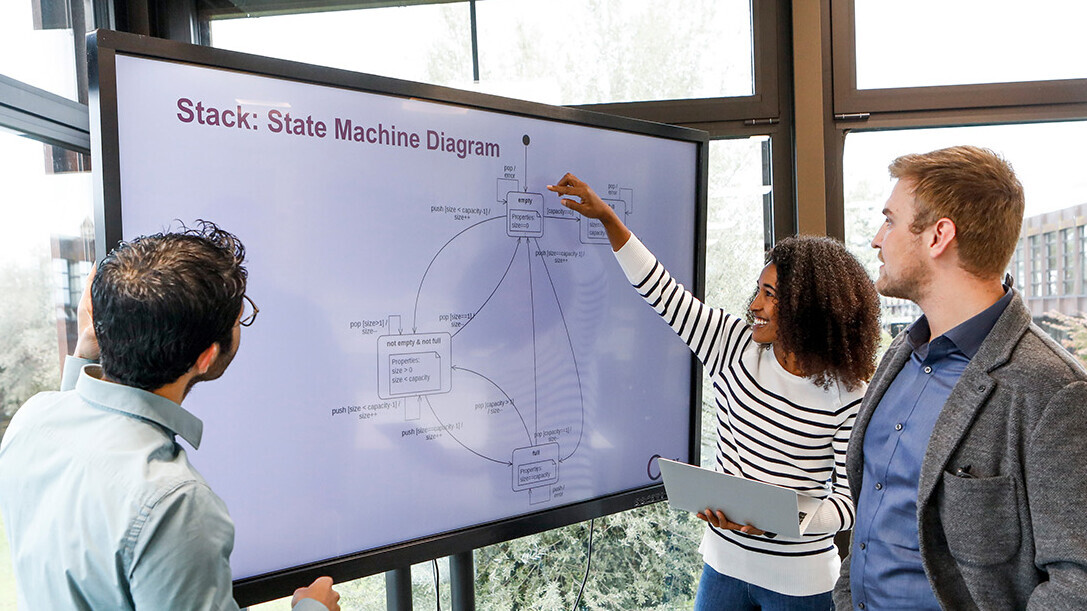 Studierende der Vertiefung in Software Engineering vor einem Whiteboard