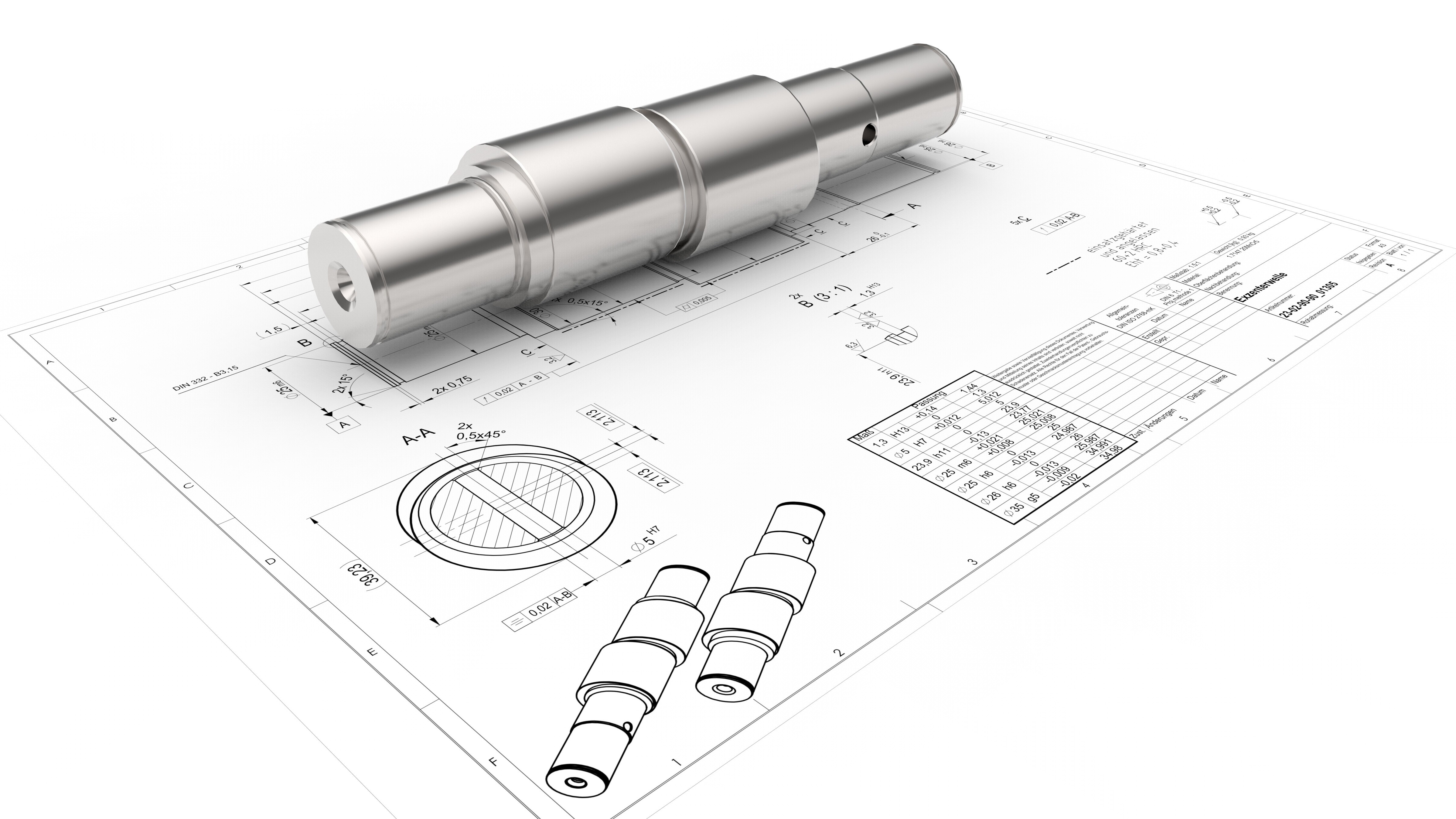 CAD-Zeichnung von einem Bauteil aus den Ingenieurswissenschaften.