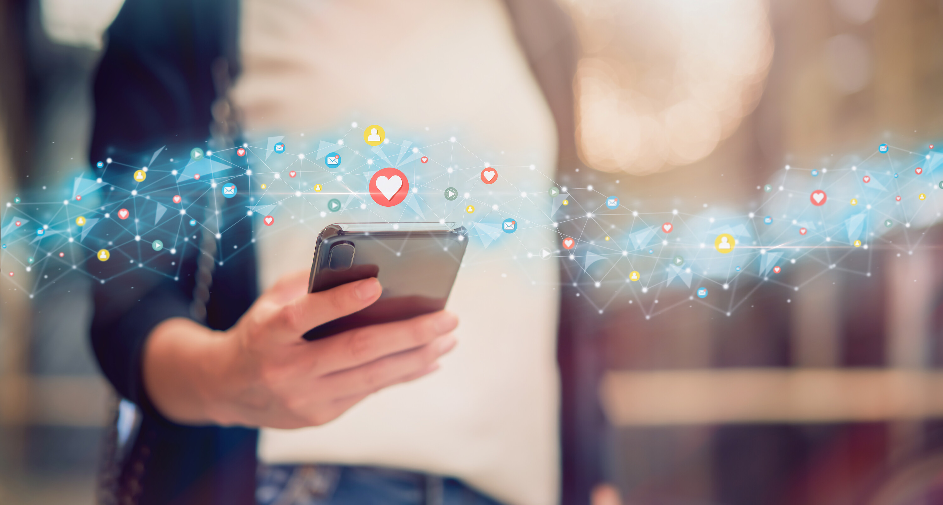 Social media and digital online concept, woman using smartphone